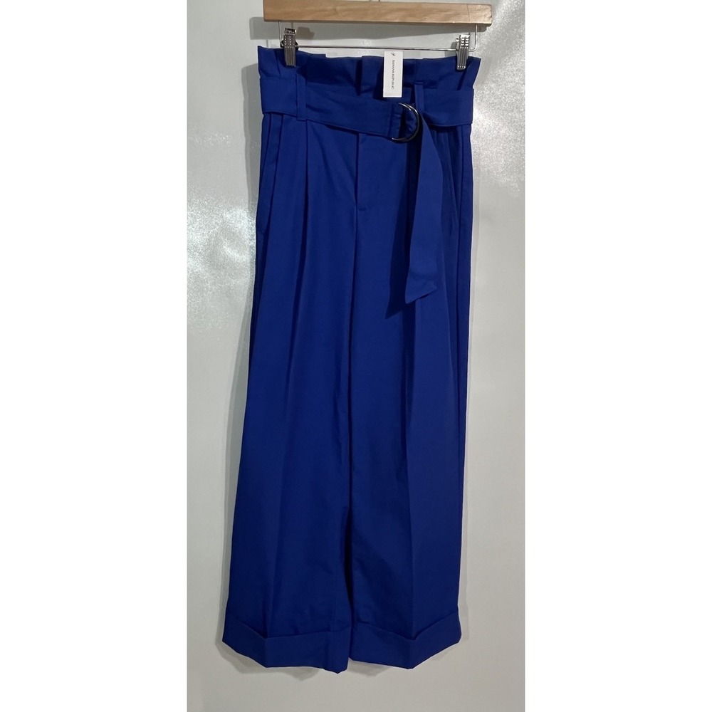 NWT Banana Republic 0 Petite Belted High Rise Wide Leg Pant Blue Women